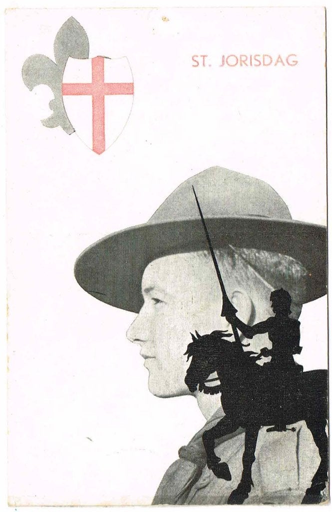 scouting ansichtkaart St.Jorisdag uitg. NPV, ca 1940, Verzamelen, Ophalen of Verzenden, Embleem, Speld of Insigne