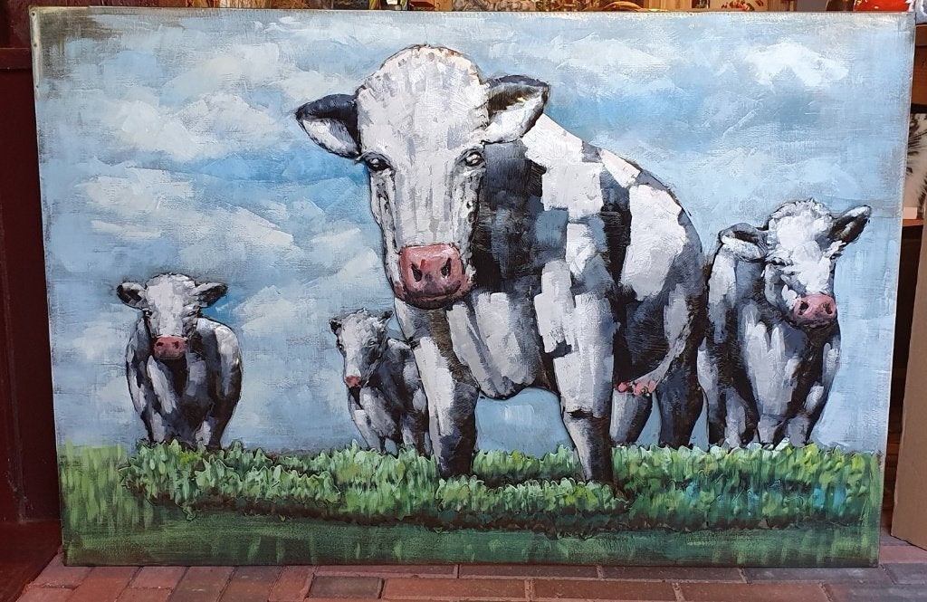 KOEIEN / 3D / PRIJS 195 EURO /METAAL /schilderij / opruiming, Schilderij, 80 cm, Nieuw, 120 cm