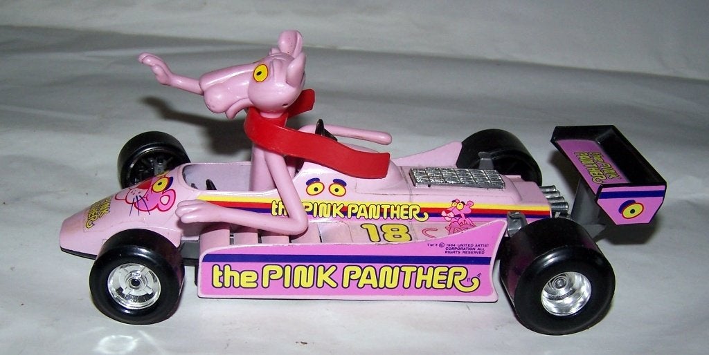 Vintage Bburago The Pink Panther raceauto met figuur. 1/24, Ophalen of Verzenden, Gebruikt