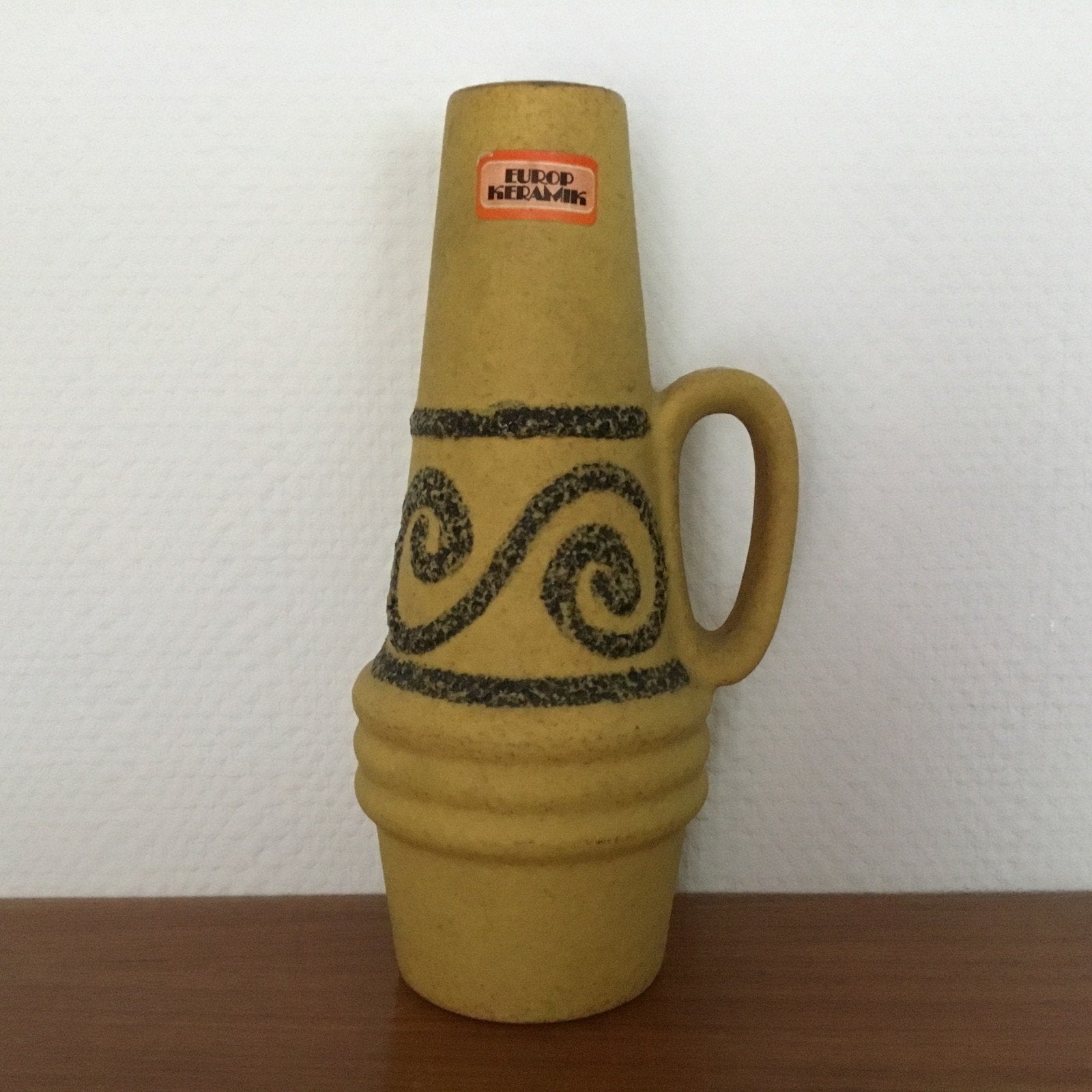 Vintage retro gele West Germany vaas Europ Keramik, Geel, Ophalen of Verzenden, Zo goed als nieuw, 22 cm