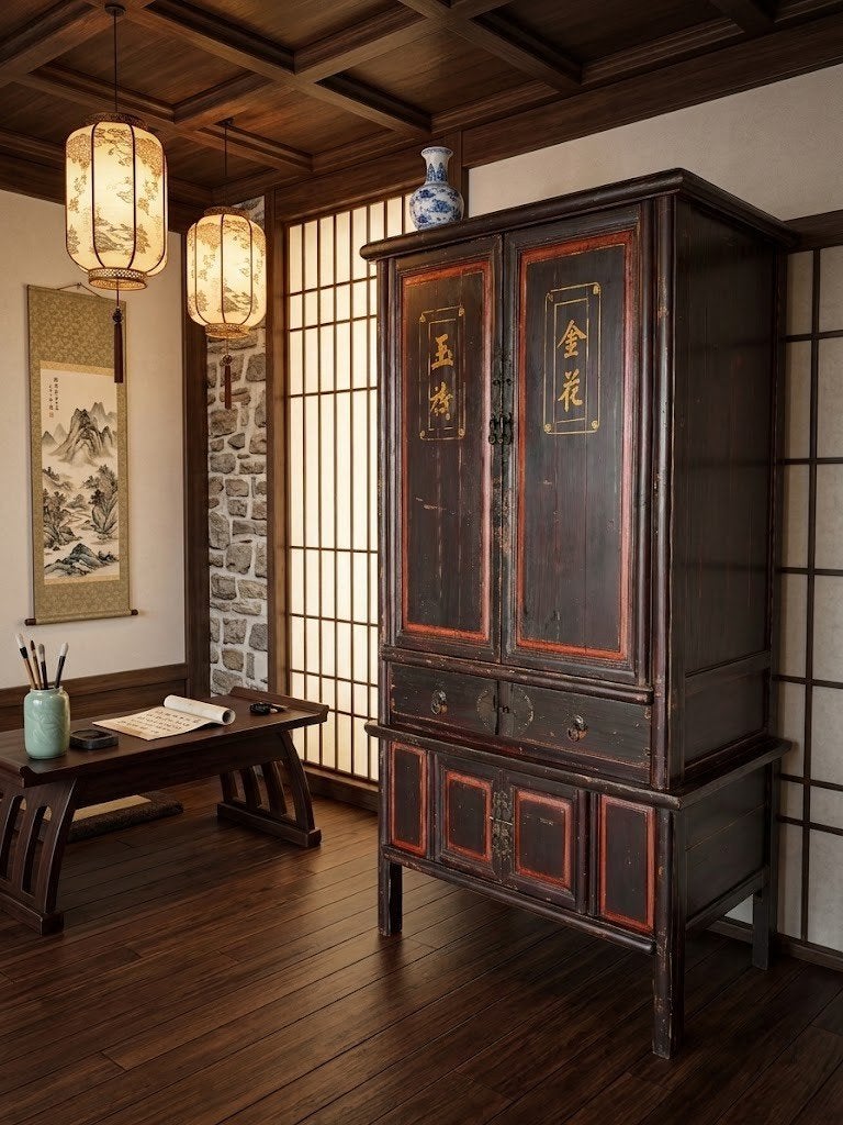 Antieke Chinese Kast - Handgeschilderd Hout, Ophalen