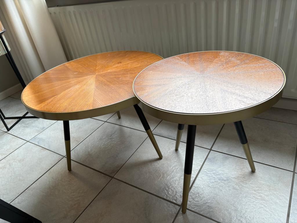 Set van 2 Trendhopper salontafels met gouden accenten, Huis en Inrichting, Tafels | Salontafels, Ophalen, Gebruikt, 50 tot 75 cm