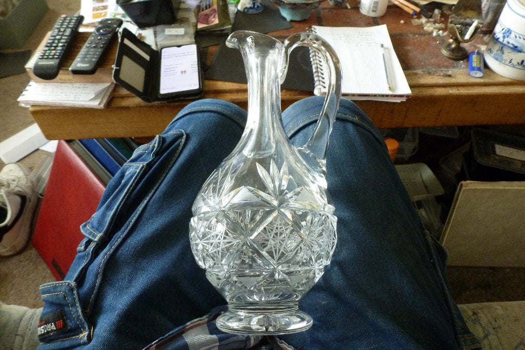 Antiek - Zware kristallen karaf - stervormig patroon - 25 cm, Ophalen of Verzenden