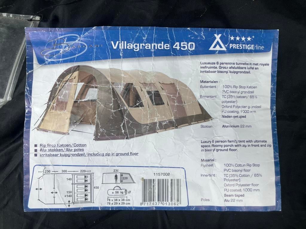 6 persoons tent (villagrande 450, bardani), Caravans en Kamperen, Tenten, Ophalen, Gebruikt, Tot en met 6
