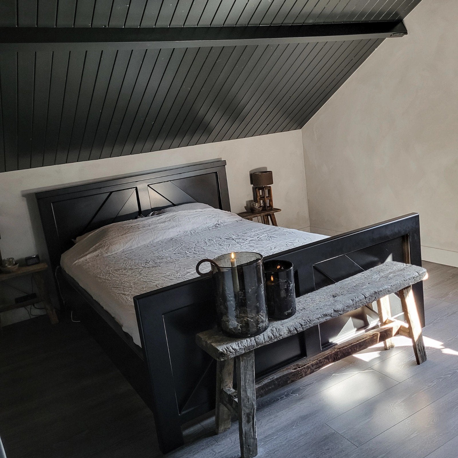 Stalen tweepersoonsbed, Ophalen, Zwart, Tweepersoons, Metaal