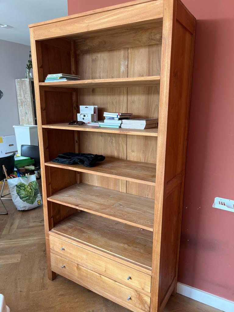 Houten boekenkast met lades - 200x100x43 cm, Ophalen, Gebruikt, 100 tot 150 cm, 200 cm of meer