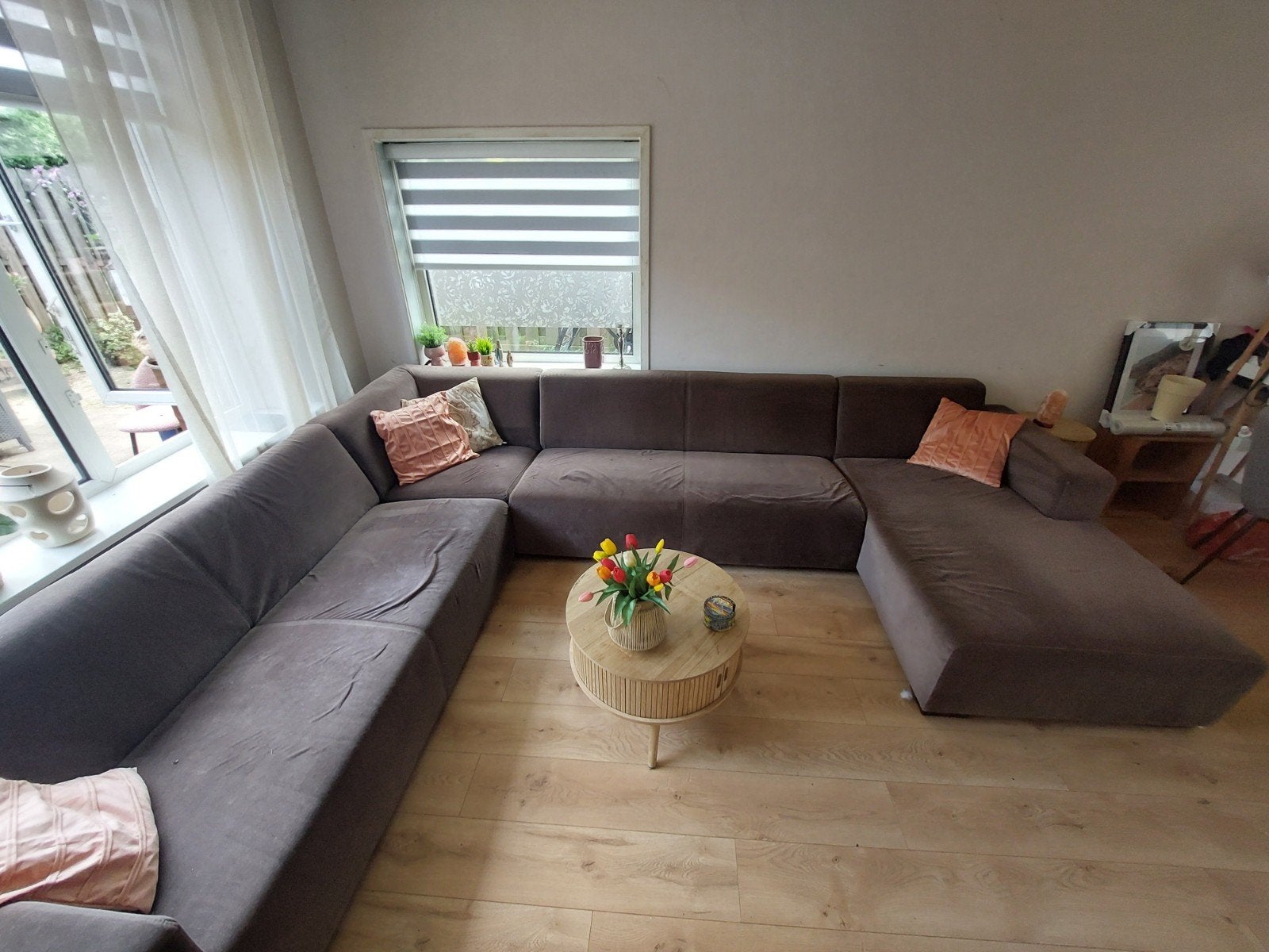 Grote bruine hoekbank met lounge, Ophalen, Gebruikt, Rechthoek