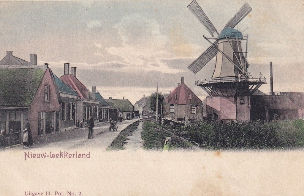 741X Nieuw Lekkerland molen dorpsgezicht met dijk, Ophalen of Verzenden, Voor 1920, Gelopen, Zuid-Holland