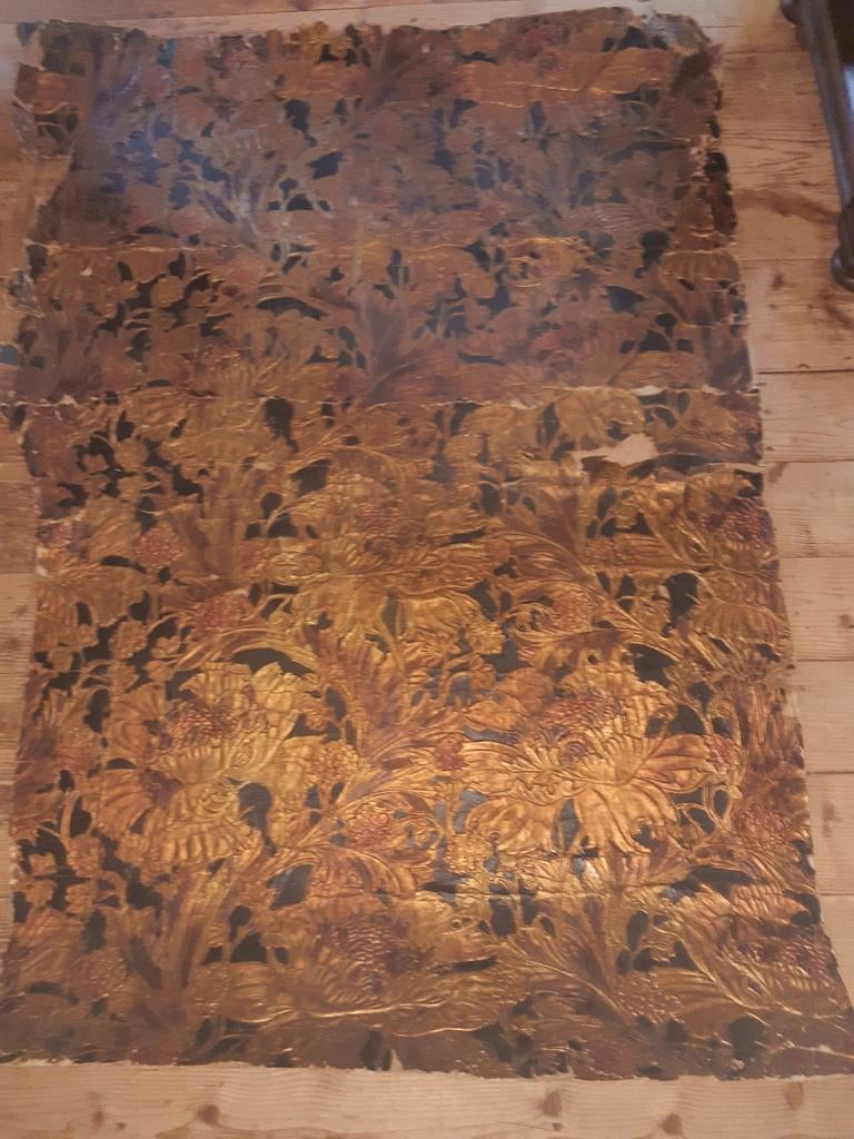Groot fragment 17e eeuwse goudleerbehang, Ophalen of Verzenden