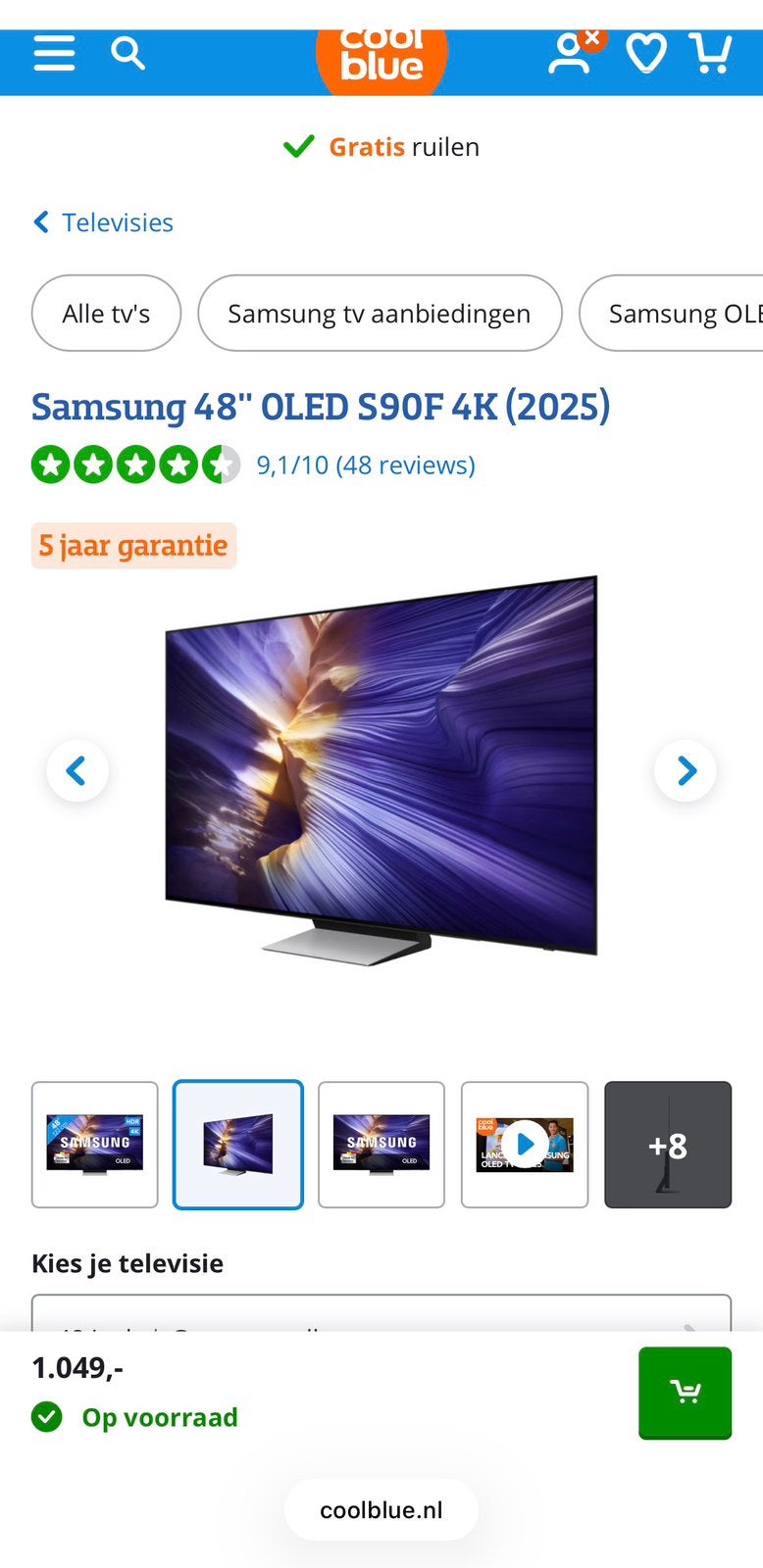 Samsung 48" OLED S90F 4K (2025) nieuw in doos., Nieuw, Ophalen of Verzenden, Samsung, 100 cm of meer
