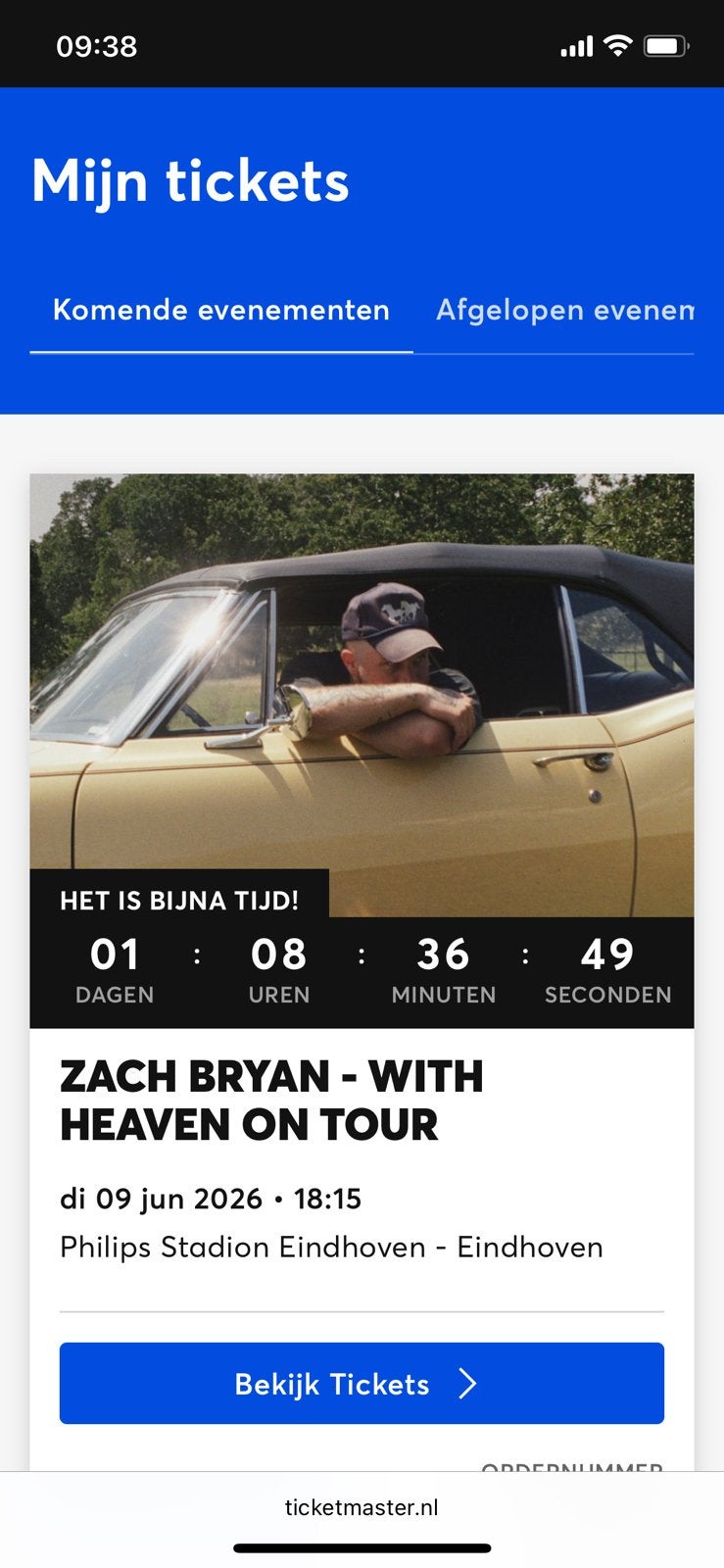 2 tickets Zach Bryan Eindhoven – Vak F Rij 17 Stoel 12 & 13, Twee personen, November