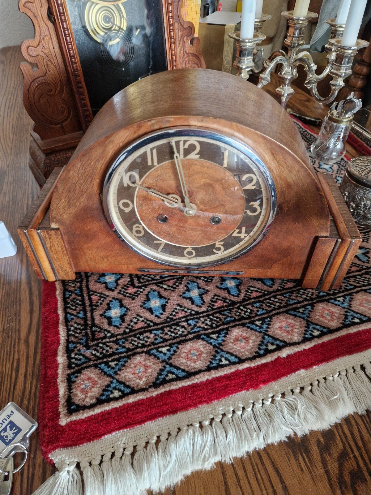 Antieke houten tafelklok - Art Deco stijl, Antiek en Kunst, Ophalen