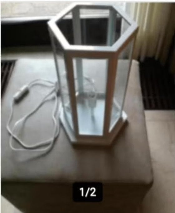 Design wit elektrisch windlicht H36Br20cm metaal., Wit, Ophalen of Verzenden, Zo goed als nieuw, Metaal