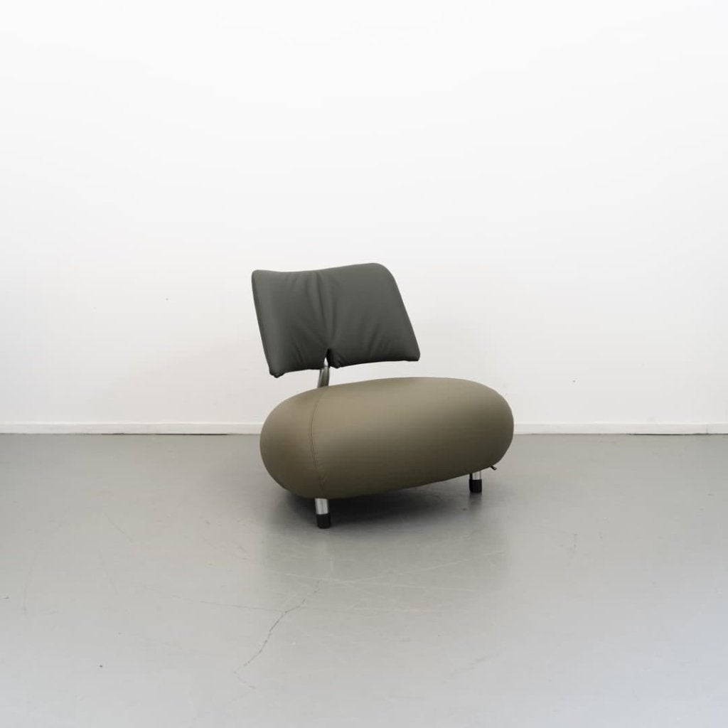 Leolux Pallone Fauteuil Olijfgroen Leer, Leolux, Zo goed als nieuw, Niet ingevuld, Niet ingevuld