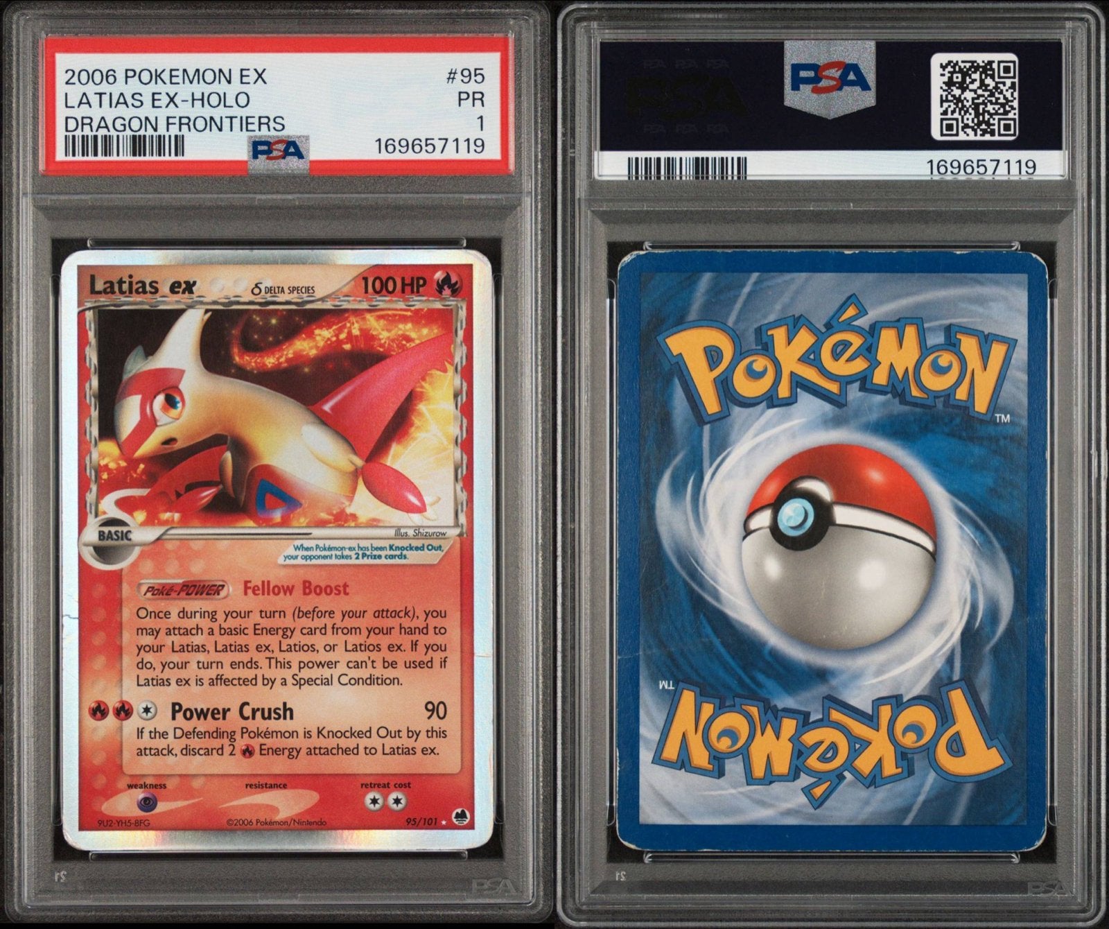 2006 Pokémon EX Latias ex-Holo Dragon Frontiers PSA 1, Ophalen of Verzenden, Zo goed als nieuw, Losse kaart, Foil