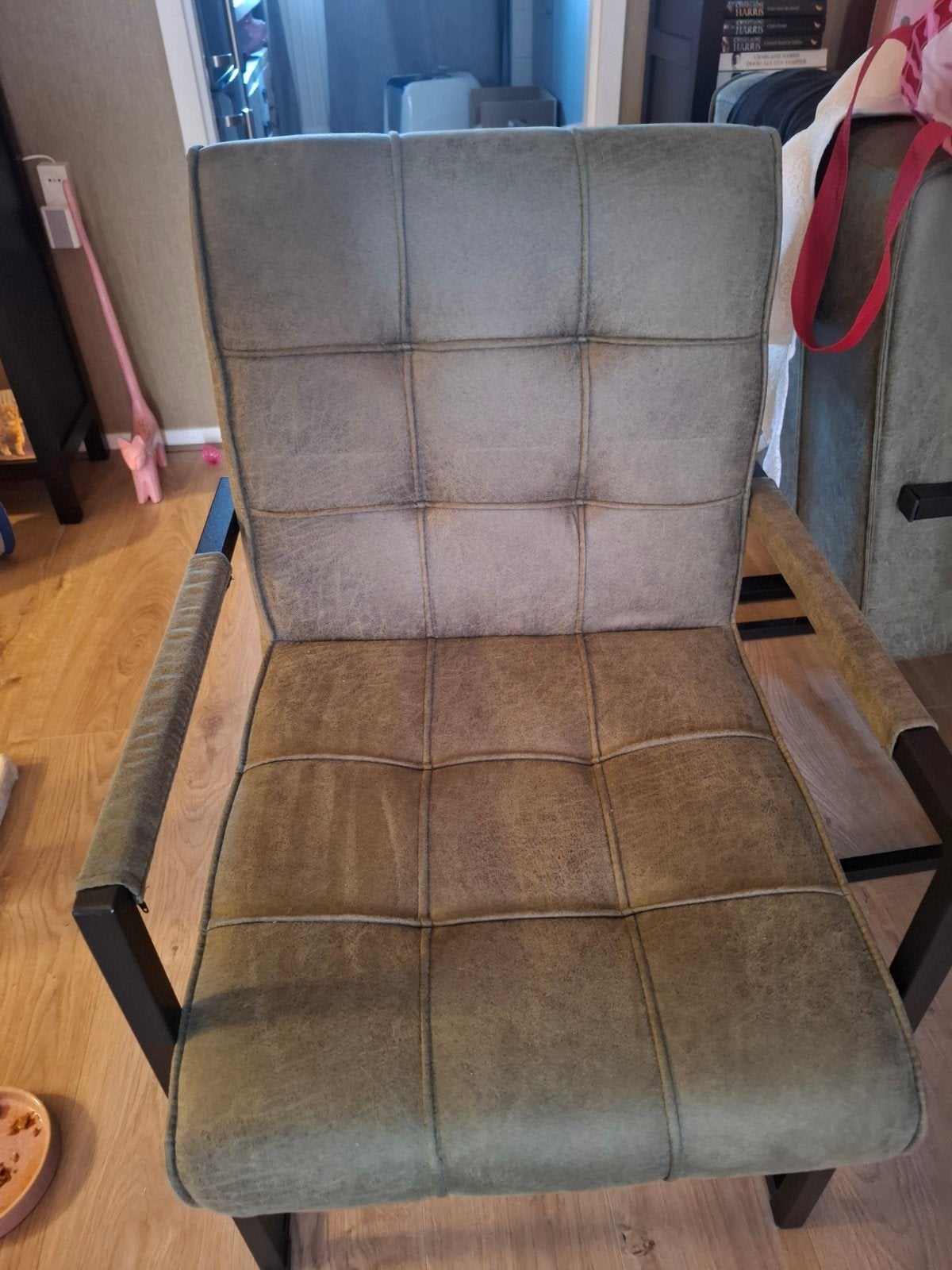 4 Comfortabele eetkamerstoelen met armleuningen, Huis en Inrichting, Ophalen, Overige kleuren, Zo goed als nieuw, Modern industrieel