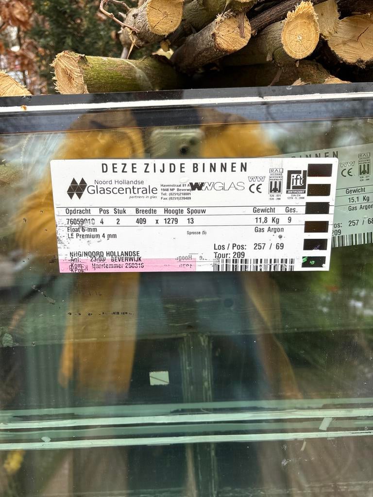 2x Dubbelglas 409x1279mm en 2x 524x1279mm argon gas gevuld, Doe-het-zelf en Verbouw, Gevelraam of Ruit, Minder dan 80 cm, 120 tot 160 cm