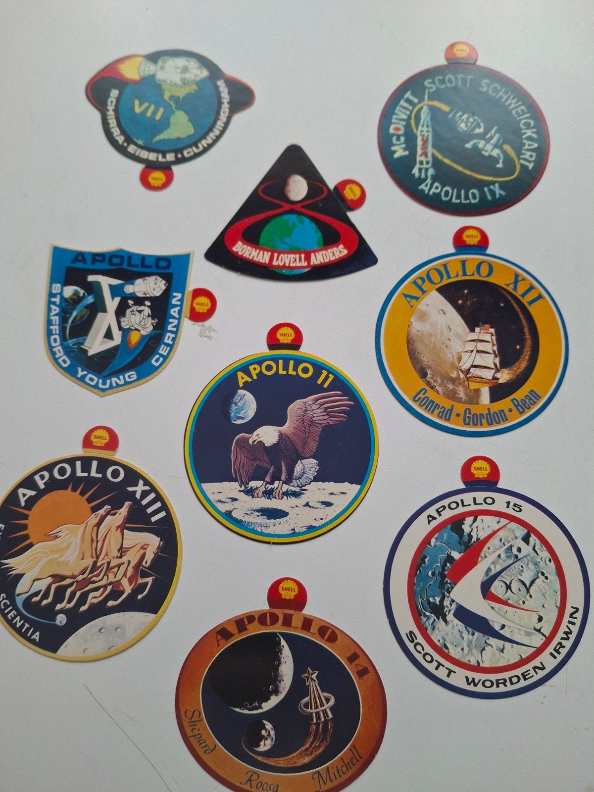 9 kaartjes Apollo programma NASA jrn60/70, Verzamelen, Ophalen of Verzenden, Zo goed als nieuw, Patch, Badge of Embleem
