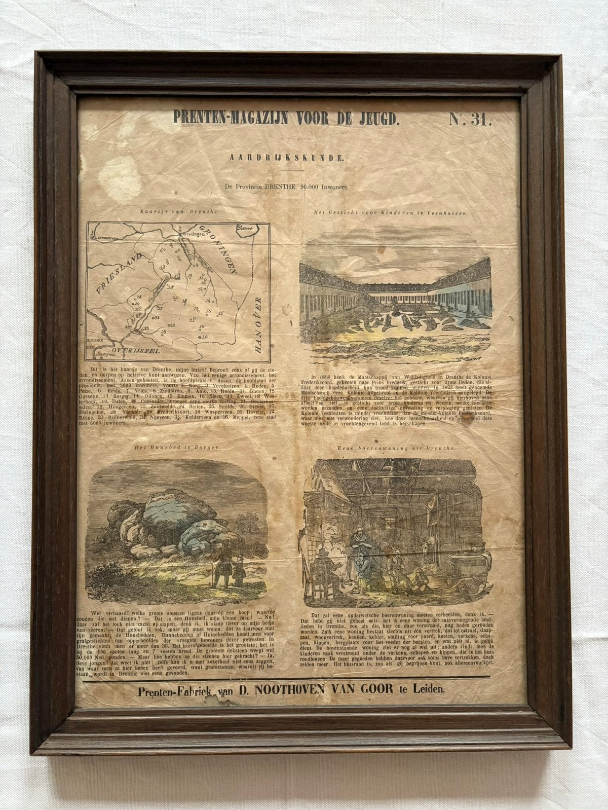 Originele ingekleurde Centsprent van Drenthe (1859), Antiek en Kunst, Kunst | Etsen en Gravures, Ophalen of Verzenden