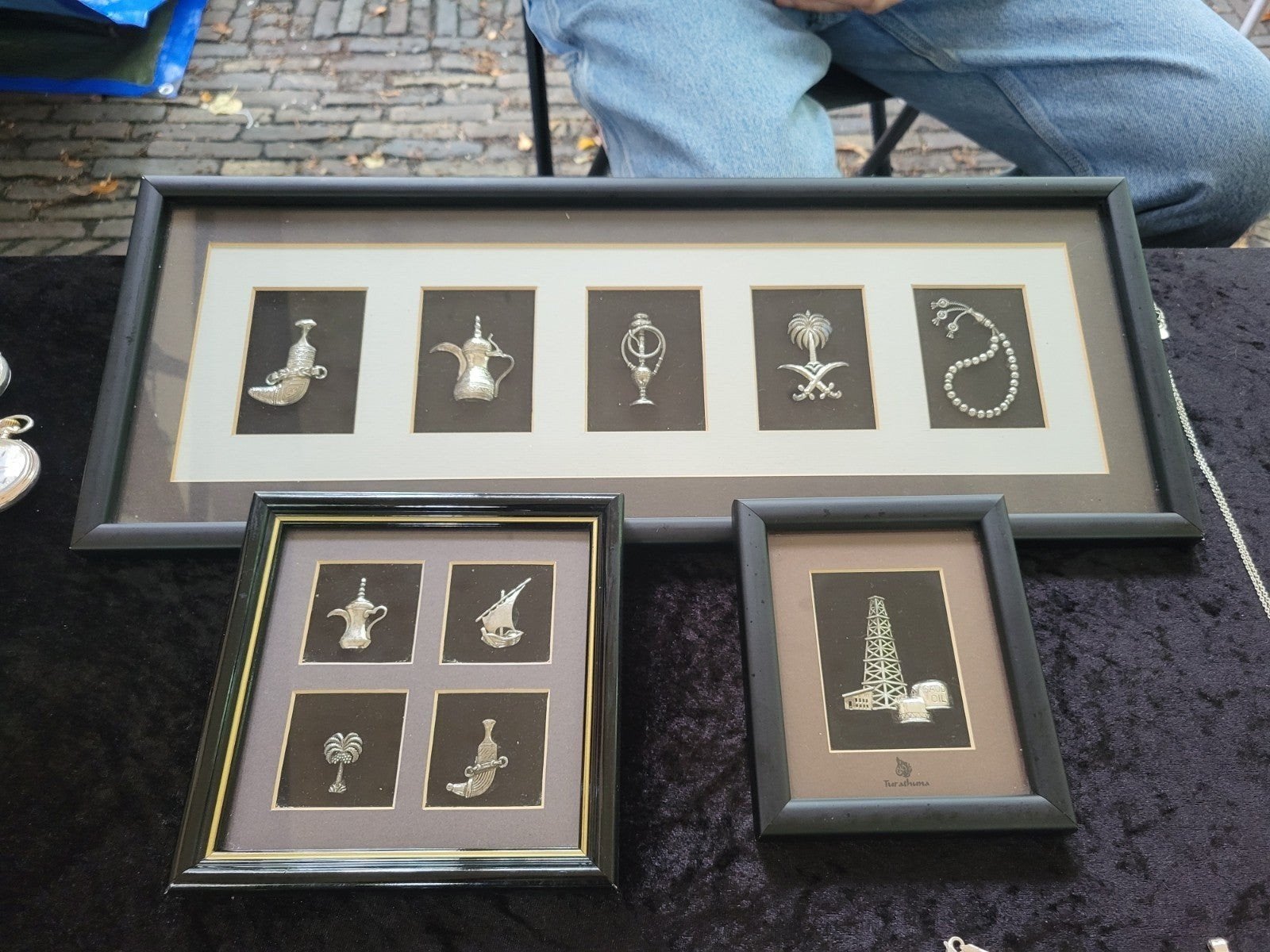 Zilveren collectie Arabische miniaturen ingelijst 925 zilver