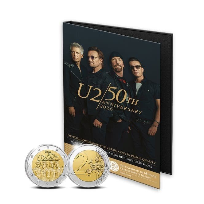 IERLAND 2 EURO 50 JAAR U2 PROOF IN BLISTER, Verzenden, Ierland, 2 euro