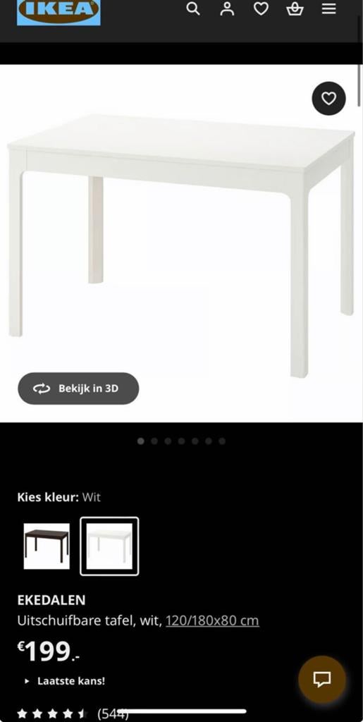 IKEA EKEDALEN uitschuifbare tafel - perfecte staat, Huis en Inrichting, Ophalen, 50 tot 100 cm, Zo goed als nieuw, 150 tot 200 cm