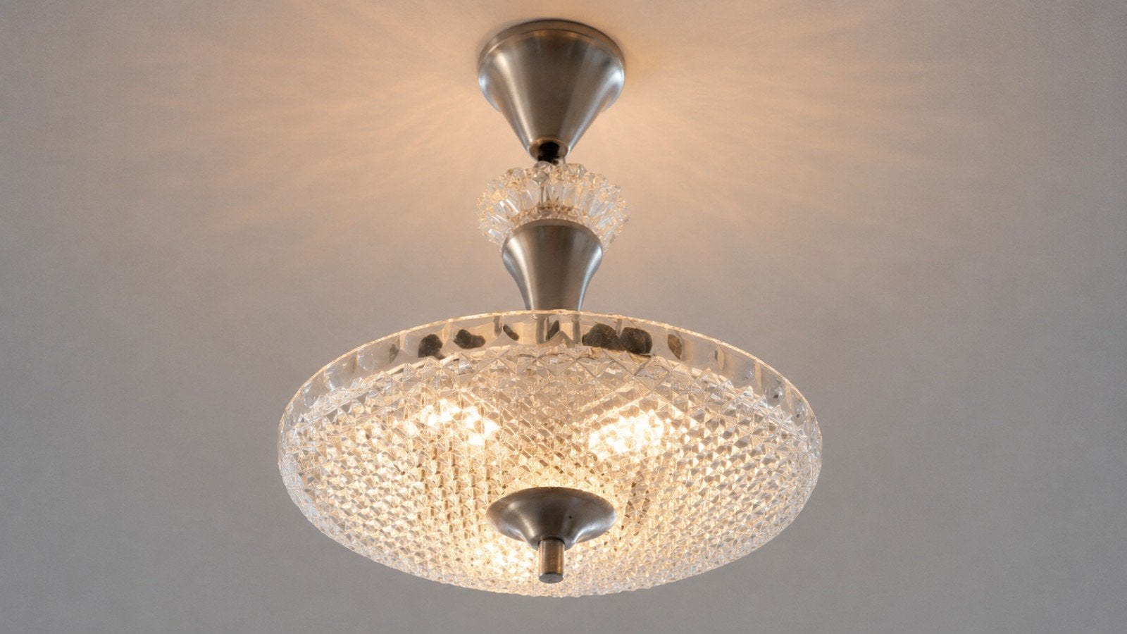Art Deco Hanglamp met Uniek Kroontje - Glas en Metaal, Ophalen of Verzenden, Gebruikt, Glas, Art Deco