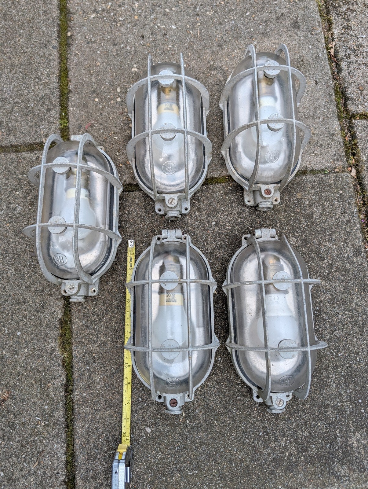 5x Industriële Bunkerlamp Aluminium met Koperen Fitting, Metaal, Gebruikt, Grijs, Industrieel