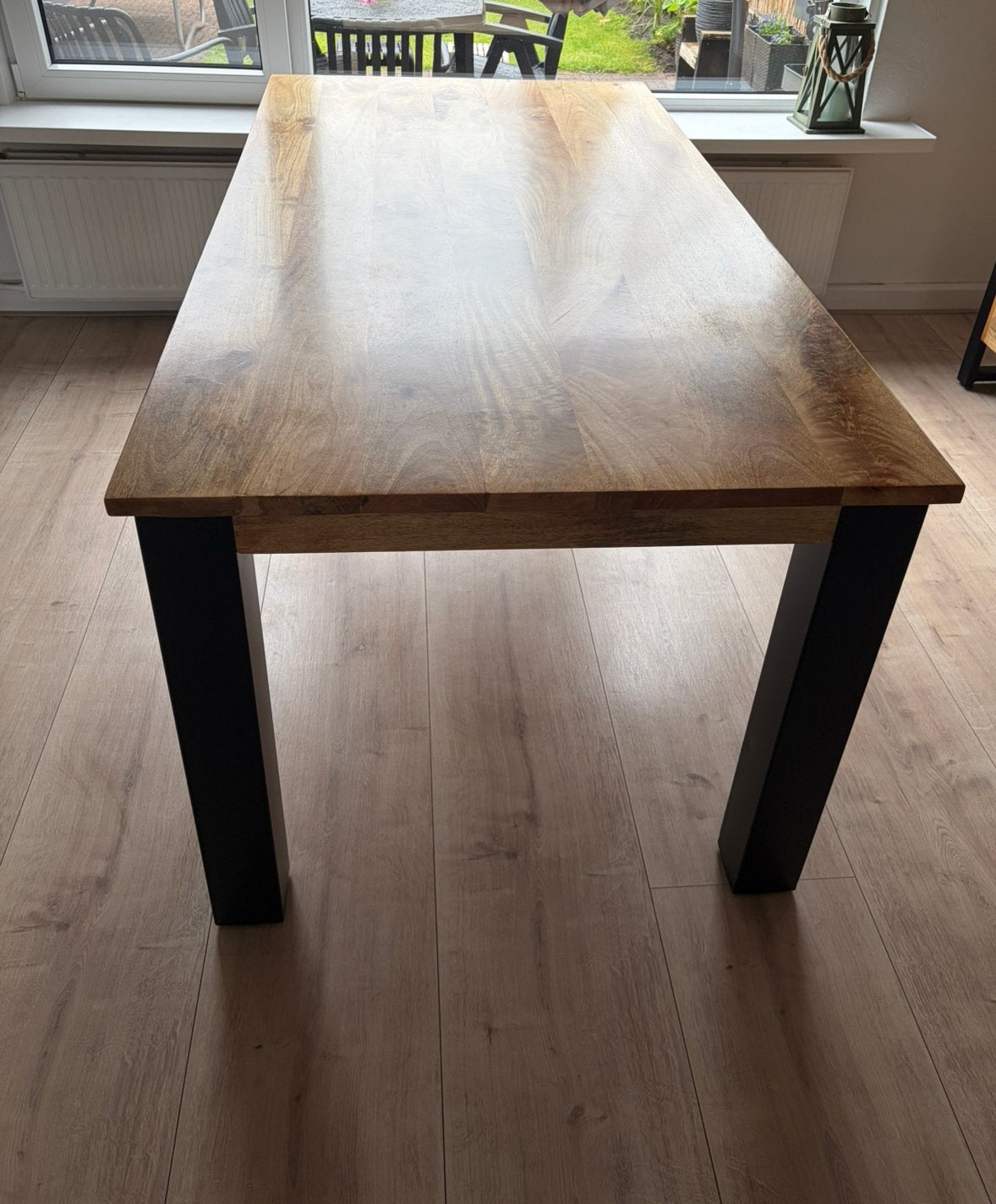 Eettafel mangohout 180x90x77, Ophalen, Gebruikt, Mangohout, 50 tot 100 cm