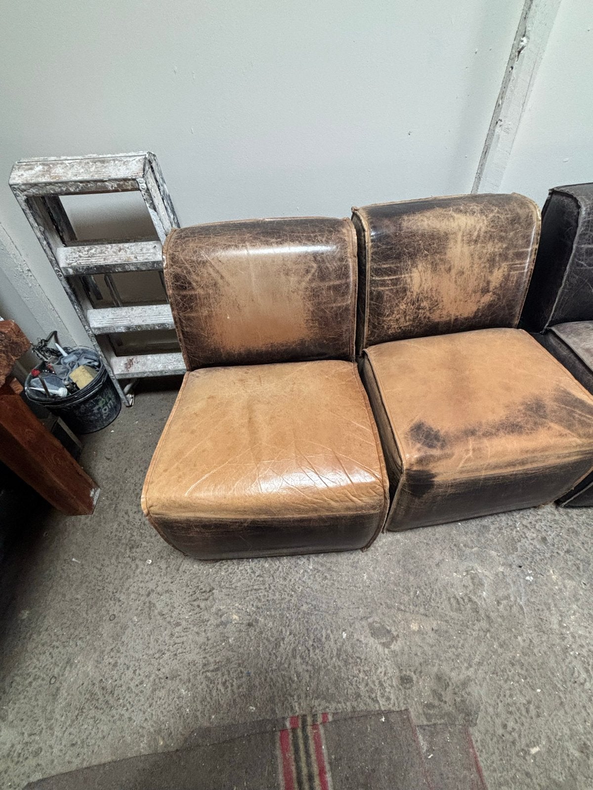 Vintage eetkamerstoelen 4 stuks, Huis en Inrichting, Ophalen, Gebruikt, Bruin, Leer