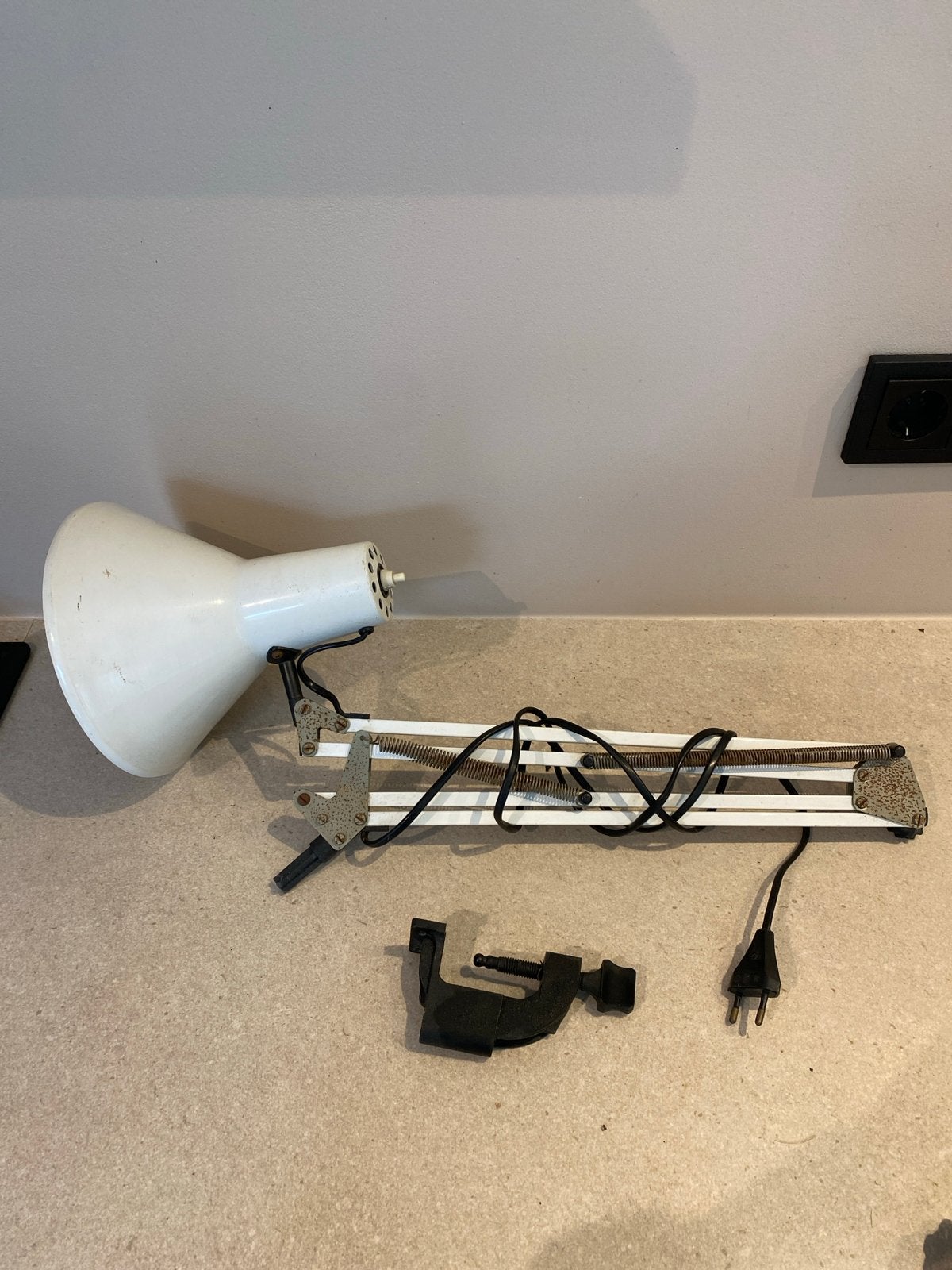 Vintage ikea Bureaulamp met Klem - Wit, Verstelbaar, Bureaulamp, Gebruikt, Vintage, Wit