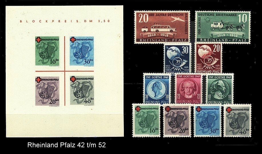 BRD 1949, Rheinland Pfalz, Wurttemberg en Baden met blok 1, Verzenden, BRD, Postfris