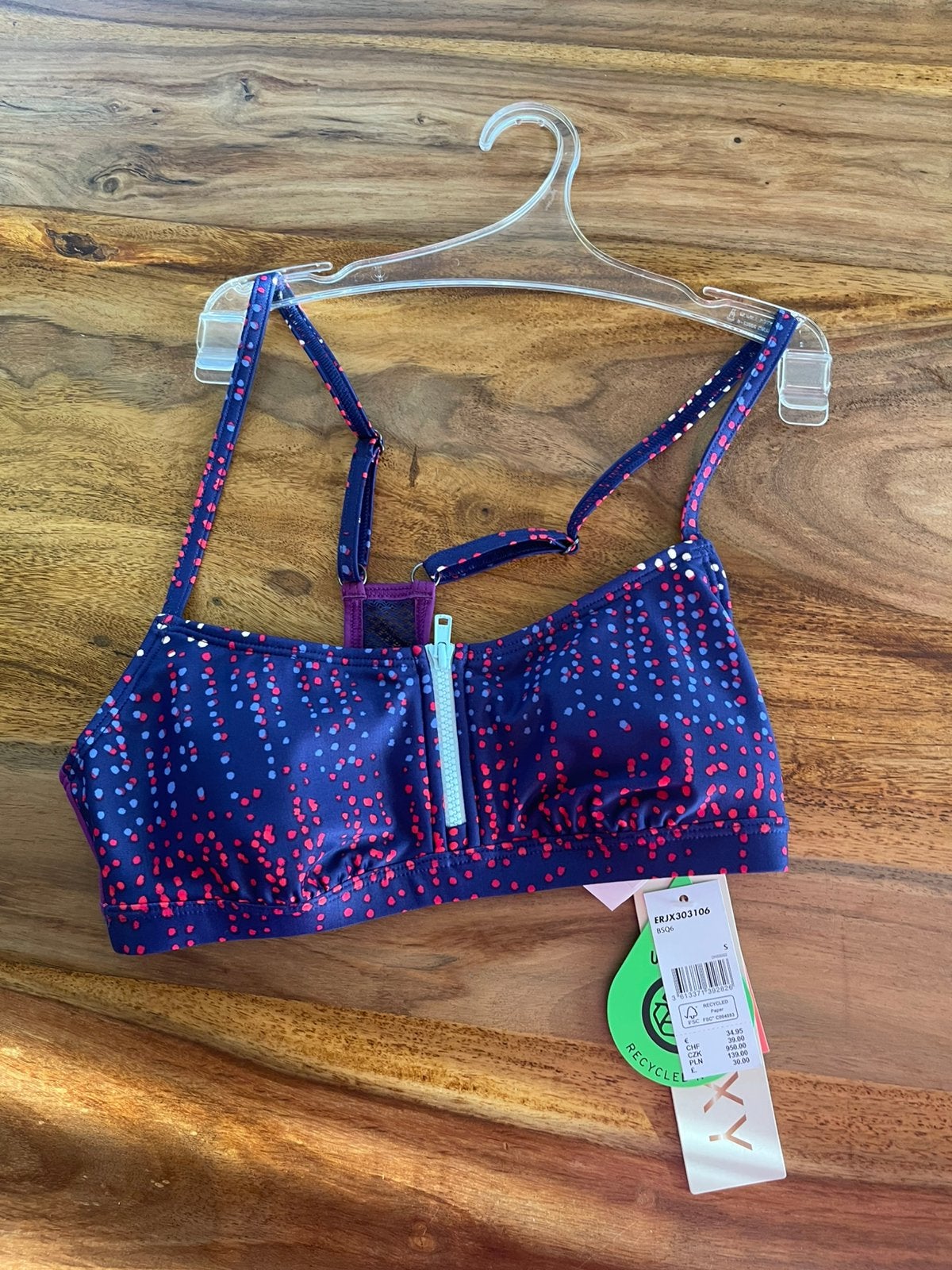 Roxy bikini top maat s met rits aan voorkant, Verzenden, Nieuw, Blauw, Overige typen