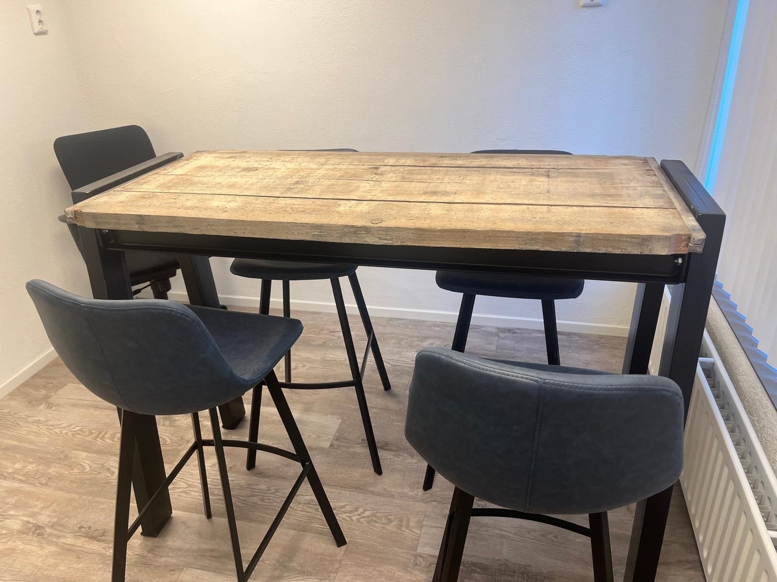 Stevige statafel met steenschotten blad en 4 krukken, Huis en Inrichting, Tafels | Statafels, Ophalen, Zo goed als nieuw