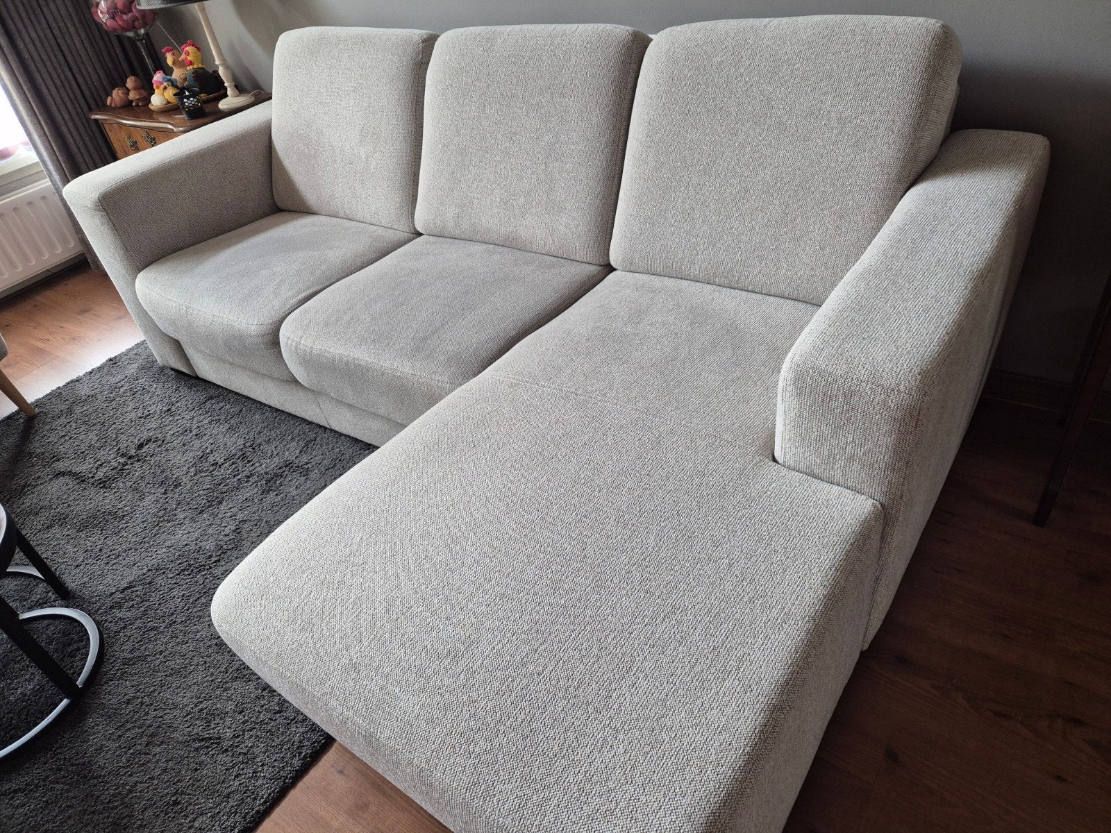 Zo goed als nieuwe 3-persoons bank met longchair, 2.25m lang, Ophalen, Zo goed als nieuw, Stof