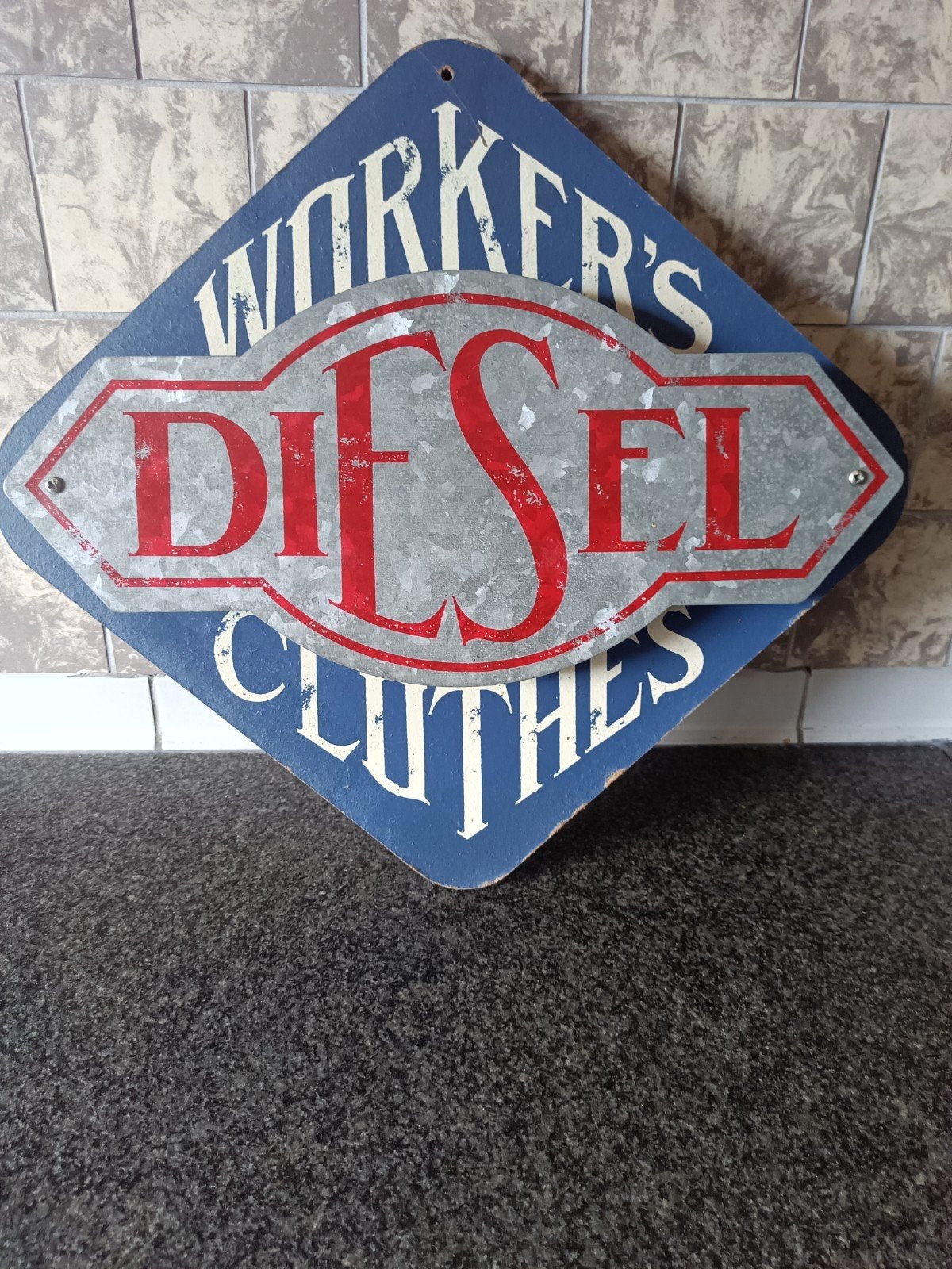 Diesel houten/metaal bord, Verzamelen, Merken en Reclamevoorwerpen, Ophalen of Verzenden, Gebruikt, Reclamebord