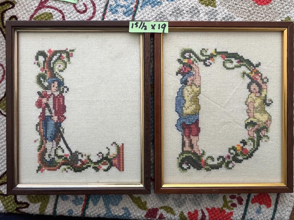 Letters L en D geborduurd en ingelijst (15,5 x 19 cm), Minder dan 50 cm, Ophalen of Verzenden, Zo goed als nieuw, Schilderij