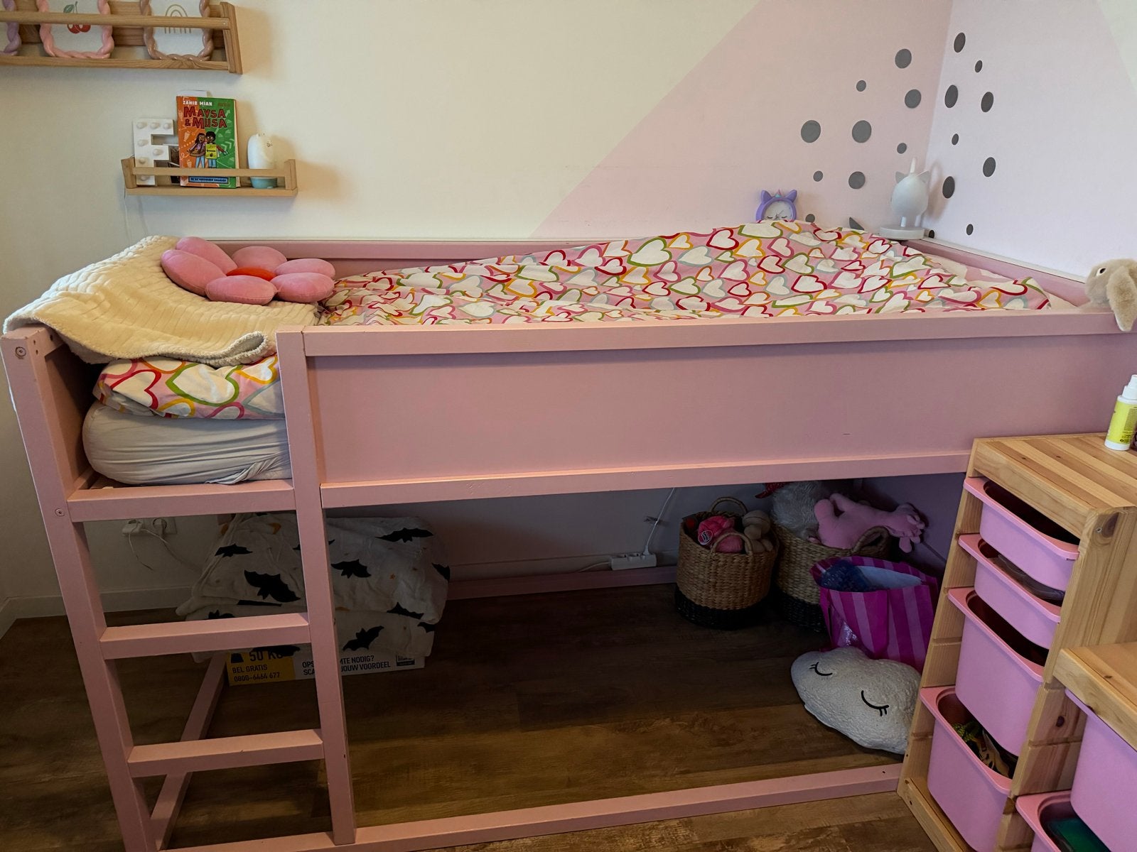 Roze halfhoogslaper voor meisjeskamer, Ophalen, Gebruikt, Eenpersoons, 210 cm