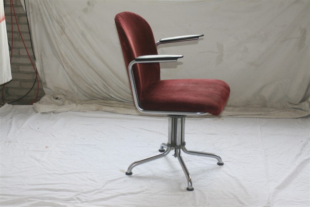 Vintage Jaren '30 Mat Chroom Gispen 356 Bureaustoel Corduroy, Huis en Inrichting, Ophalen, Gebruikt, Overige kleuren, Gispen Culemborg