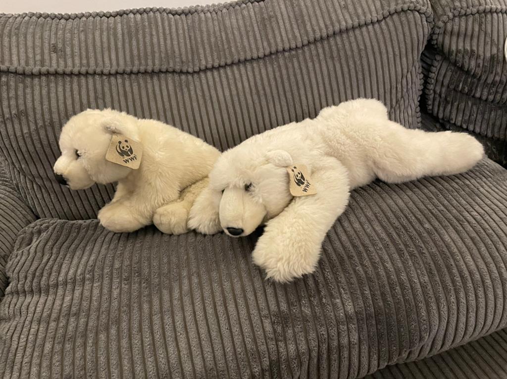 2 WWF knuffels poolbeer witte beer ijsbeer liggend & zittend, Ophalen of Verzenden, Wit, Beer, Middelgroot (20 tot 80 cm)