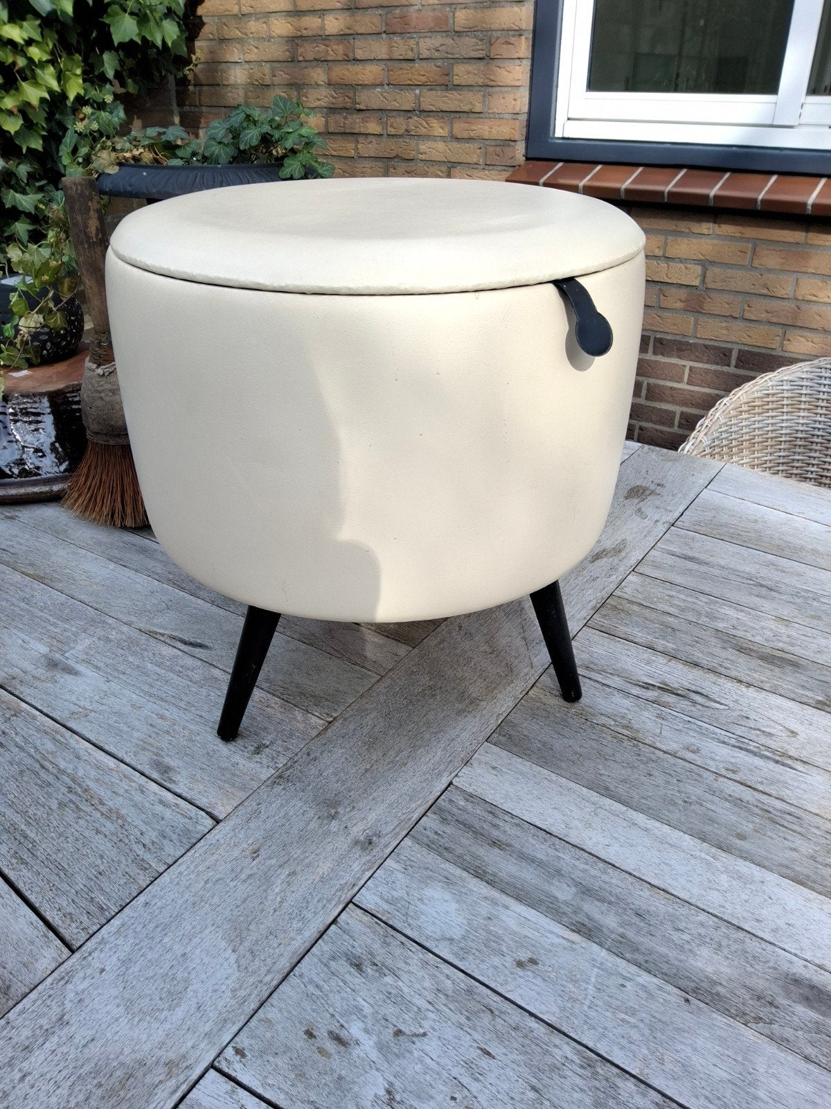 Crèmekleurige opberger met deksel oud retro, Ophalen of Verzenden, Gebruikt