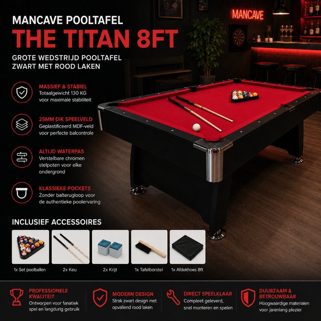 Mancave pooltafel the titan - Speeltafel - Pool -, Kouwehoek 1b, Cave & Garden, Pooltafel, Nieuw