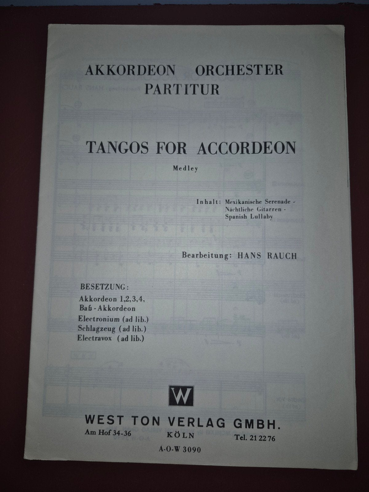Tango's voor Accordeon Orkest - Partituur (Hans Rauch), Muziek en Instrumenten, Latin en Salsa, Gebruikt, Accordeon, Overige soorten