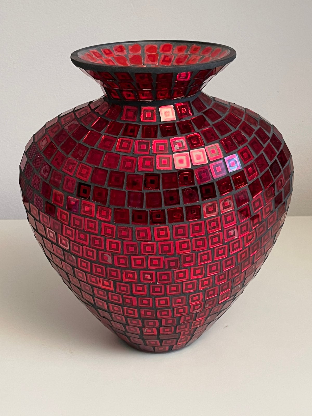 Hartvormige rode vaas, Ophalen, 25 cm, Rood, Glas