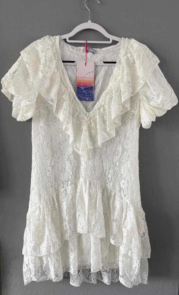 Kanten jurkje van Loavies maat L nieuw!, Kleding | Dames, Jurken, Wit, Maat 42/44 (L), Nieuw, Ophalen of Verzenden
