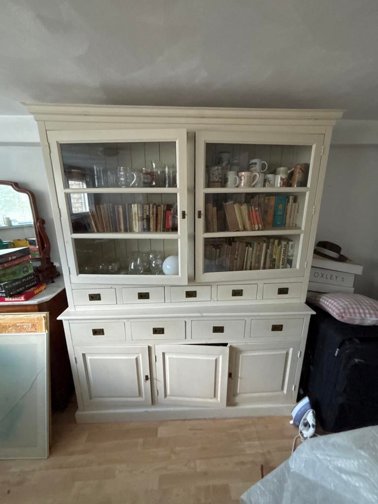 Crèmekleurige buffetkast met glazen deuren, Gebruikt, 100 tot 150 cm, Ophalen of Verzenden, Met lade(s)