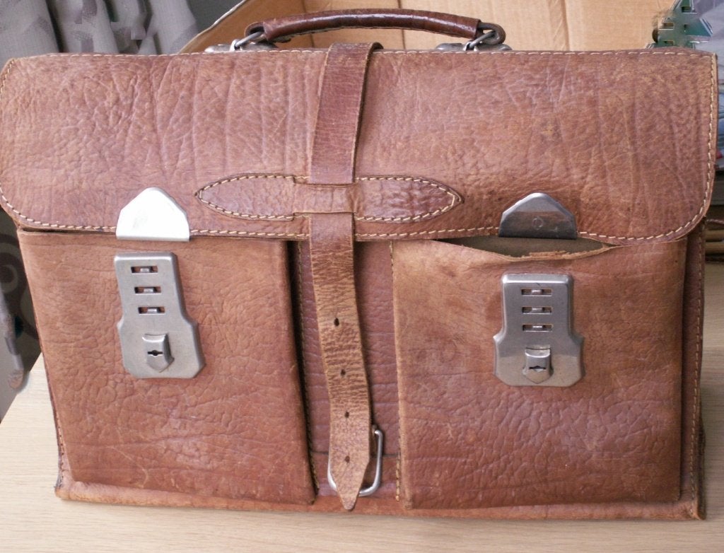 Vintage leren schooltas aktetas, Verzamelen, Retro, Ophalen of Verzenden, Huis en Inrichting
