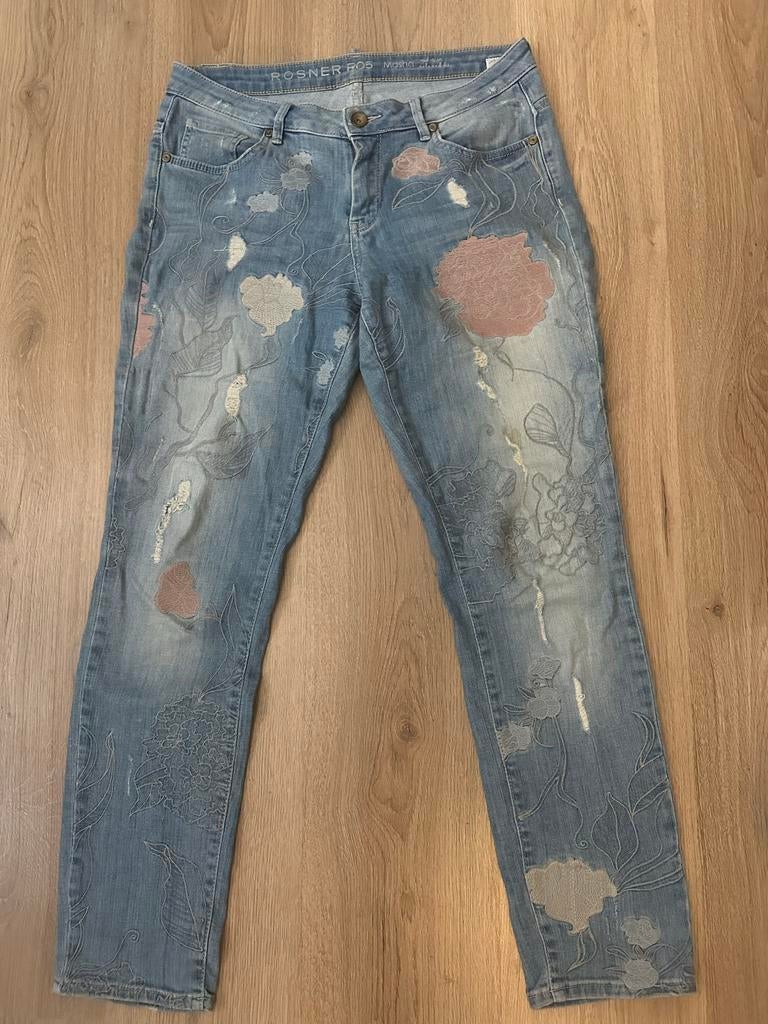 Rosner Jeans met Bloemen - Maat 40, Ophalen of Verzenden, Zo goed als nieuw, Blauw, W30 - W32 (confectie 38/40)