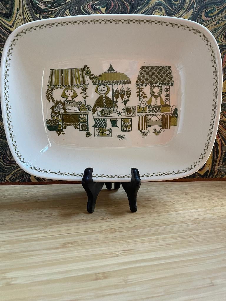 Vintage Figgjo Flint Market schaal Groen met wit, Huis en Inrichting, Keuken | Servies, Ophalen of Verzenden, Wedgwood, Aardewerk