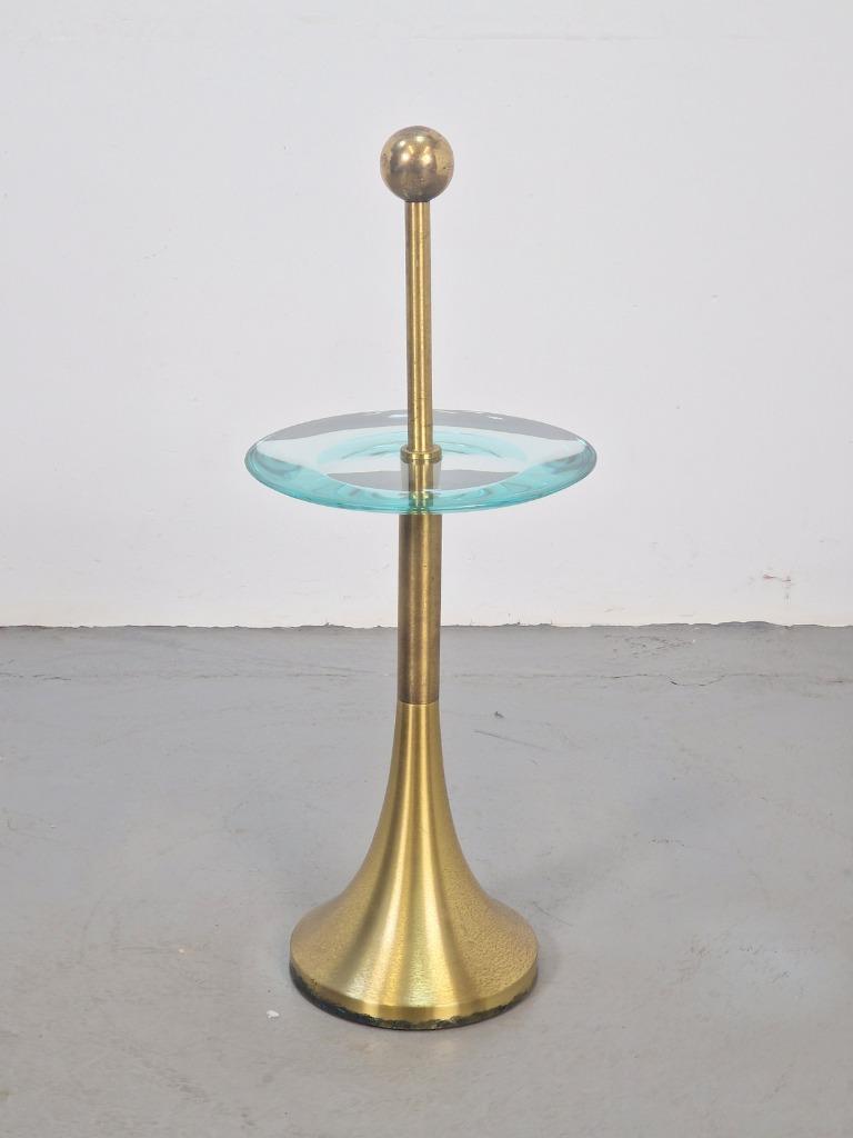 Vintage Fontana Arte Side Table messing glas 1960 Italy, Huis en Inrichting, Tafels | Bijzettafels, Gebruikt, Rond, 60 cm of meer